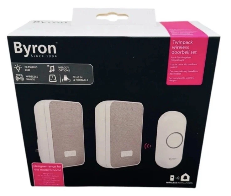 Byron DBY-22324UK Wireless Doorbell Set Twin Pack 200m Range