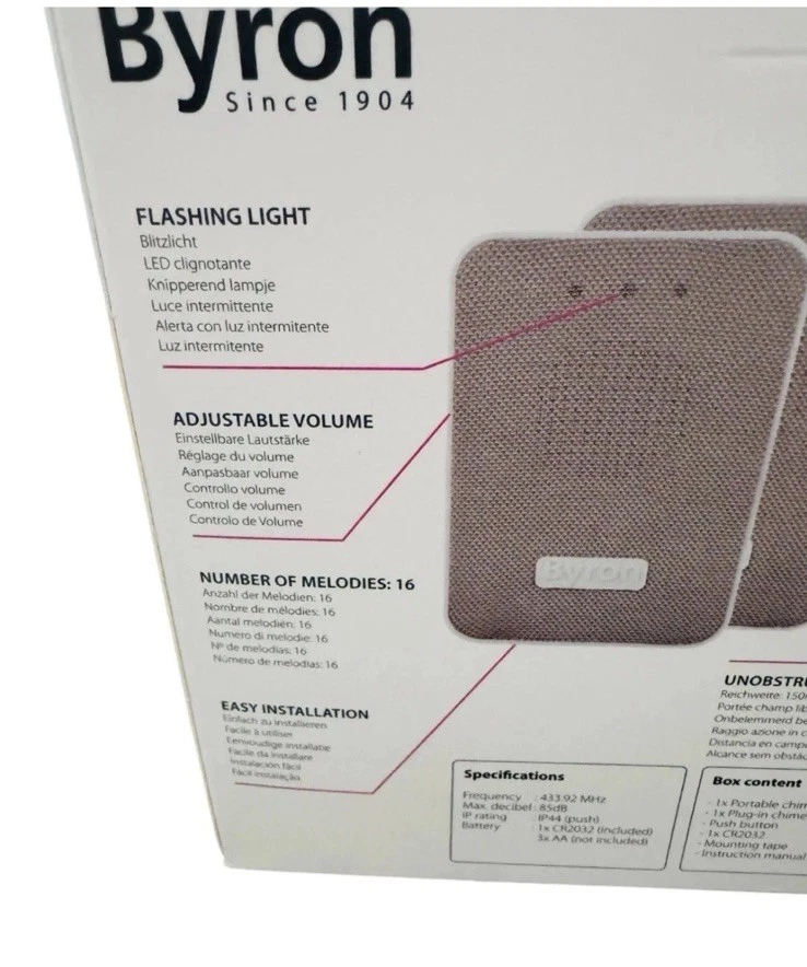 Byron DBY-22324UK Wireless Doorbell Set Twin Pack 200m Range - Image 2