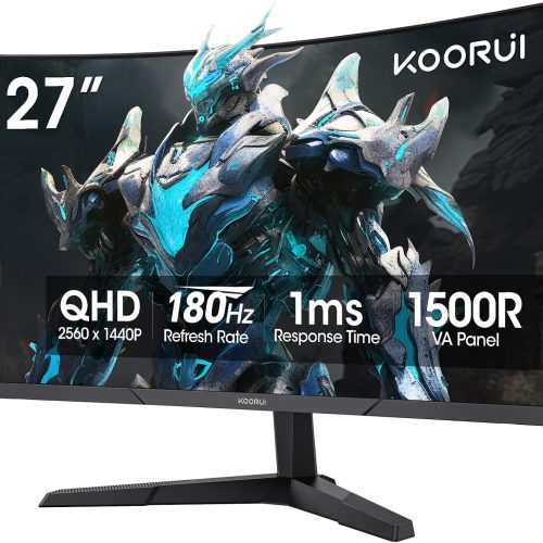 KOORUI 27" Curved Gaming Monitor QHD (2560 x 1440) 180Hz, 1ms 1500R Display, HDMI DisplayPort