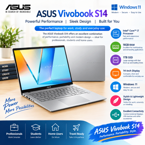 ASUS Vivobook S14 – Intel Core i7 | 16GB RAM | 1TB SSD | Windows 11